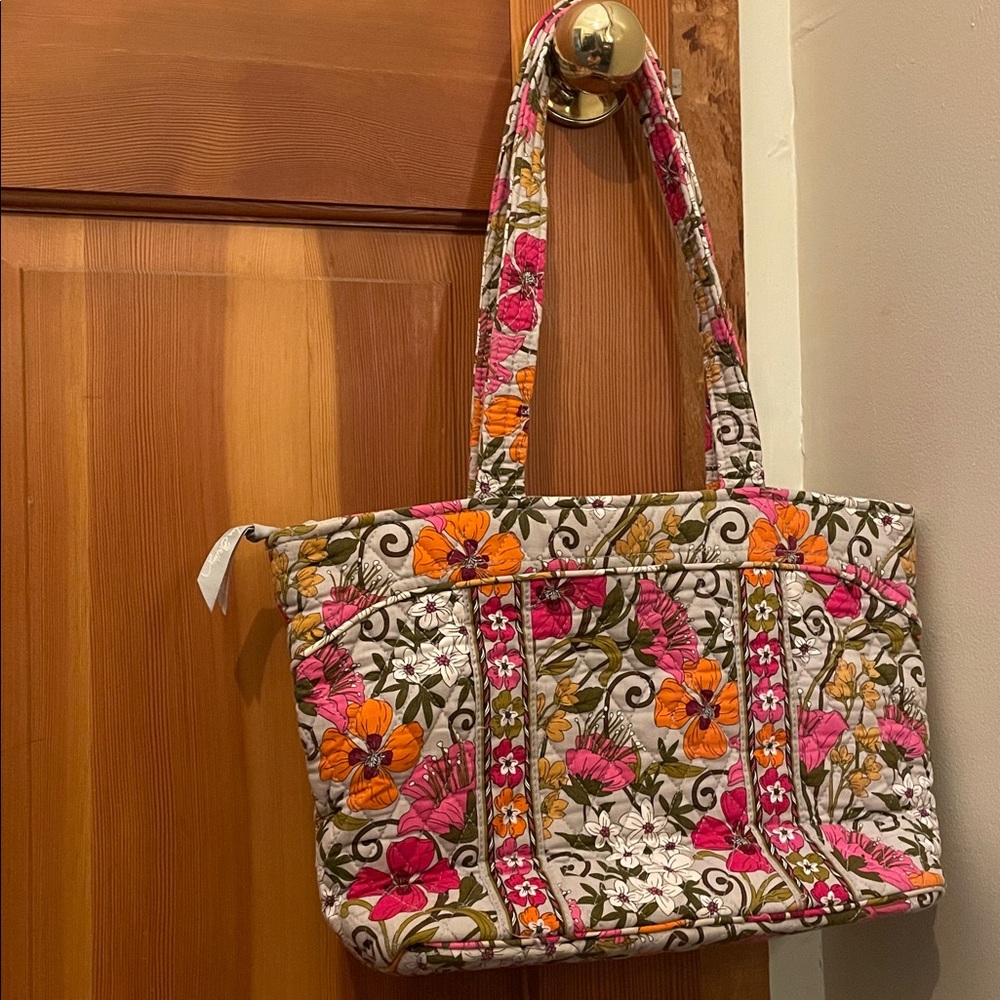 Vera Bradley Mandy Tote in Tea Garden print & hot pink RFID wallet